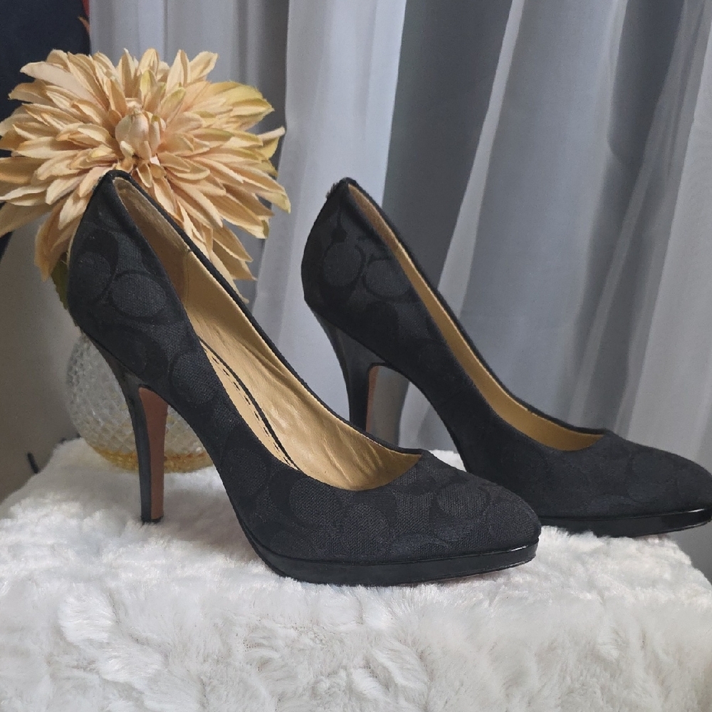 Coach Black Patterned Heels